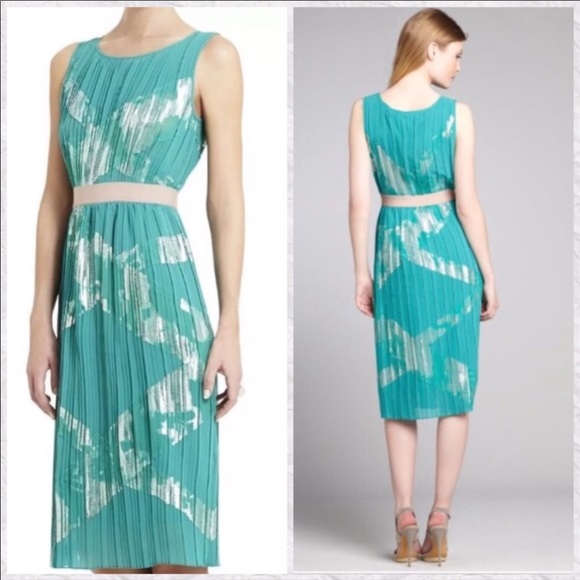 BCBGMaxAzria Dresses & Skirts - BCBGMaxAzria | Zariah Metallic Silk Pleated Teal Dress - Size XS